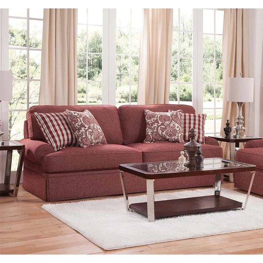 American Furniture Classics Model Rustic Red Series Sofa with Four Accent Pillows