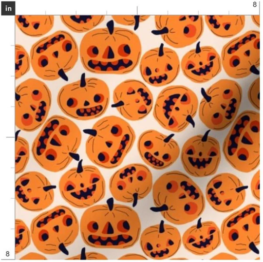 Halloween Jacks Fabric By The Yard | Pumpkin Orange & Black Jack O Lantern Custom Print To Order