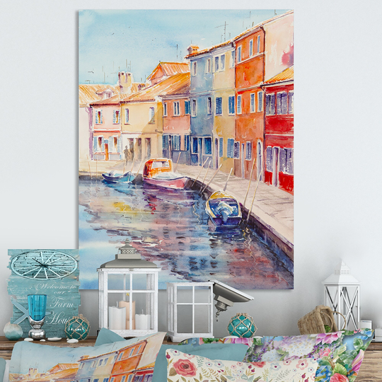 Designart 'Colorful Houses Burano Island Venetian' Traditional Canvas Art Print