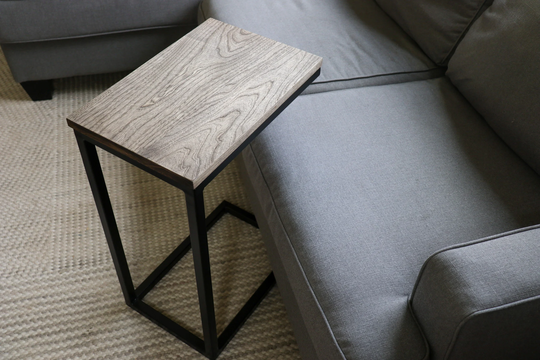 Solid Black Hackberry Wood C-Table, Side Table, Industrial Side End Wood & Metal Table
