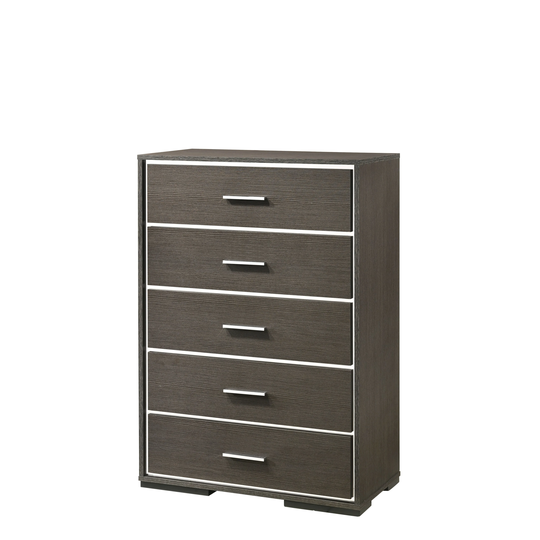 Q-Max 5 Drawer Glam Acrylic Trim Gray Oak Finish Contemporary Chest
