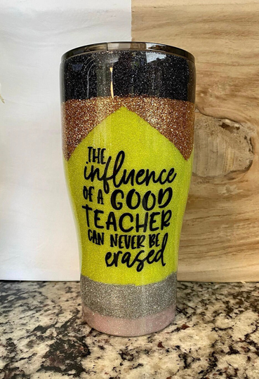 Glittered Teacher Pencil Tumbler