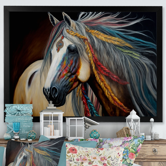 Designart 'Colorful Native American Horse IV' Modern Framed Art Print