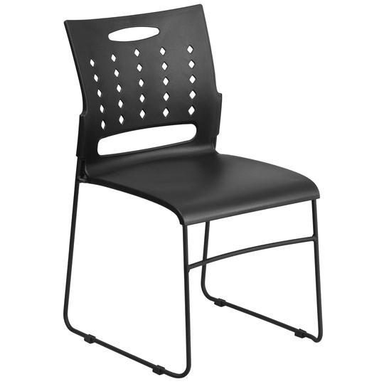 Delacora Hercules 18 Inch Wide Metal Framed Stackable Occasional Chair - Black