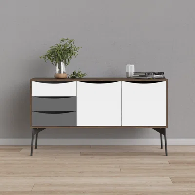 Fur 2 Door Sideboard With 3 Drawers Walnut/white Matte/grey
