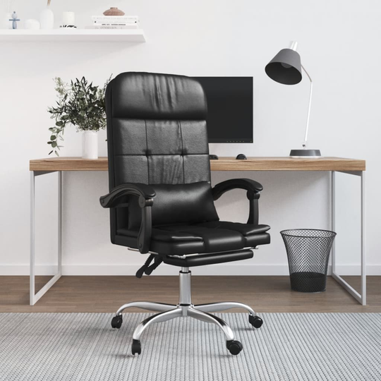 vidaXL Massage Reclining Office Chair Black Faux Leather - 24.8" x 22" x (44.3"-48")