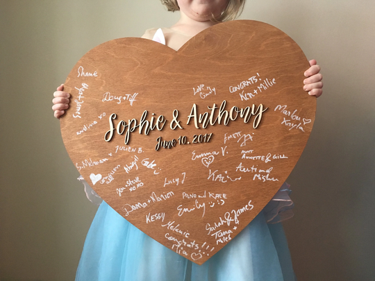 Wood Heart Wedding Guestbook Alternative With Personalized Names On Brown Stain For Sign in Or Home Keepsake, Family Name
