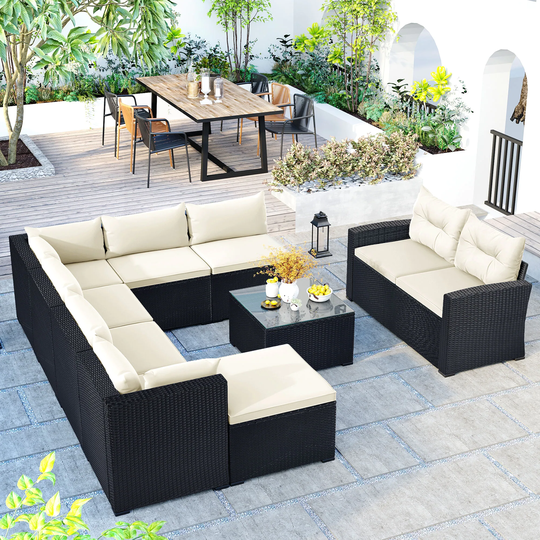9-piece Outdoor Patio Large Wicker Sofa Set, Rattan Sofa set for Garden, Backyard,Porch and Poolside