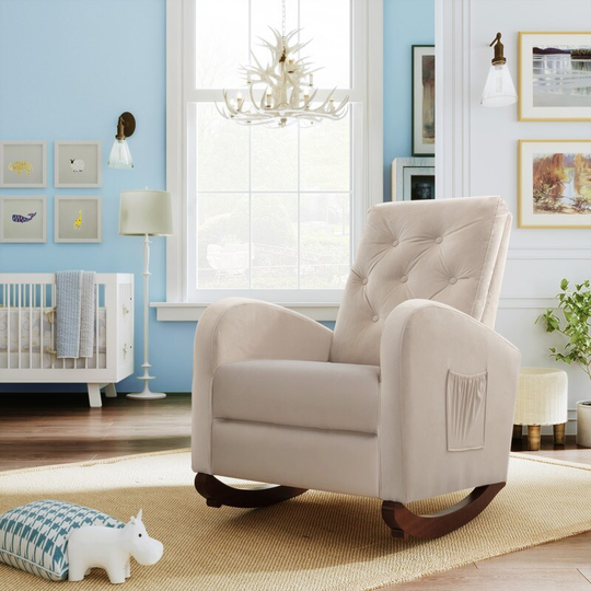 Livingroom Comfort High Back Rocking Chair,Rocker w/ Padded Seat,Beige