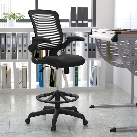 Mid-back Mesh Ergonomic Flip-up Arms Drafting Chair