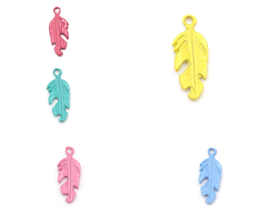 2 Pcs Colored Feather Charms, Pendant, Necklace, Earring Jewelry, | 9x22mm Crld-16