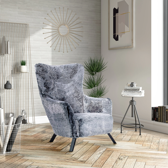 Modrest Findon Glam Grey Faux Fur Accent Chair