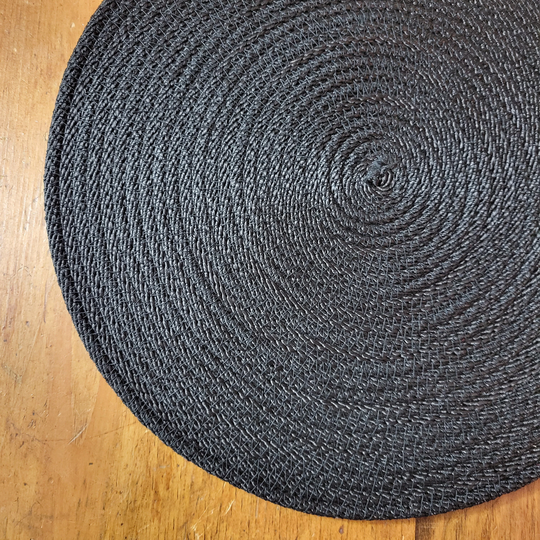 Black Coiled Rope Table Mat Solid Colors Round Placemat