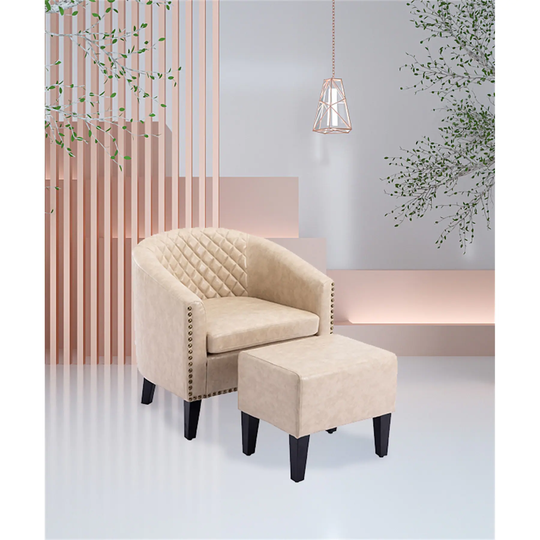 Upholstered Accent Barrel Chair with Ottoman Set