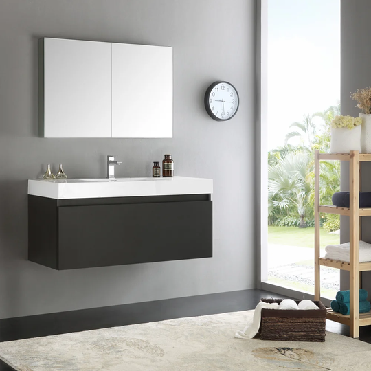 Fresca Mezzo Modern Black 48-inch Wall-hung Bathroom Vanity with Medicine Cabinet