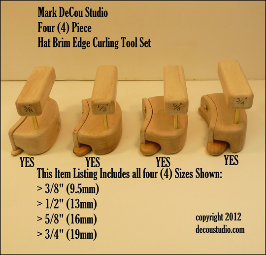 Built-To-Order, Hat Making Tool, Kettle Pencil Curl Brim, Four | 4 Piece Set, Half Circle Shackles, | Dia. 0.375", 0.50", 0.625", 0.75"