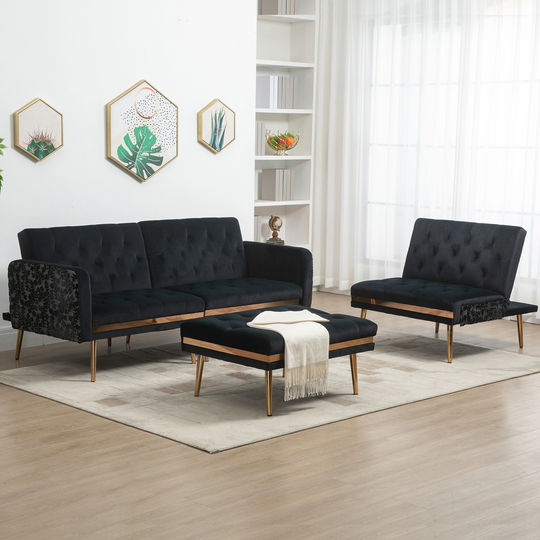Accent Velvet Sofa Sectional Sofa Reversible Modular Sleeper Sofa with Ottoman