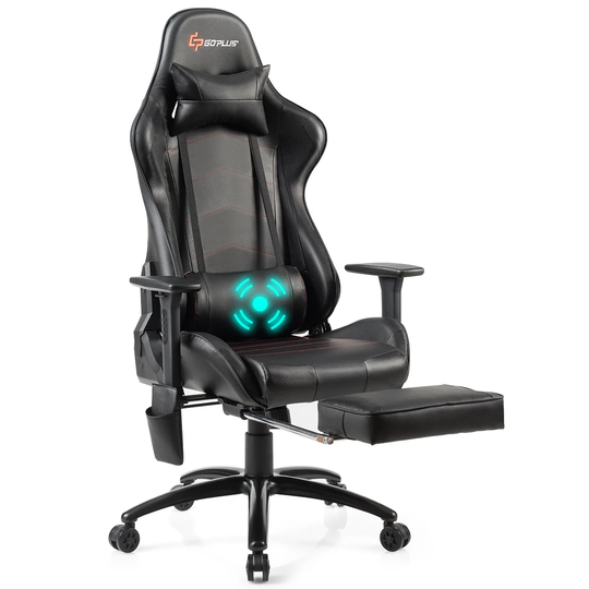 Goplus Massage Gaming Chair Adjustable Reclining Racing Chair