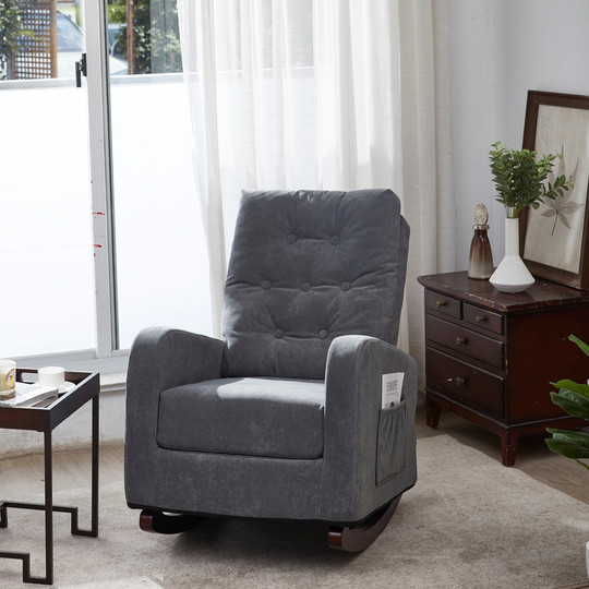 41''H High Back Accent and Upholstered Rocking Recliner Chair with Wood Leg and Removable Cushions