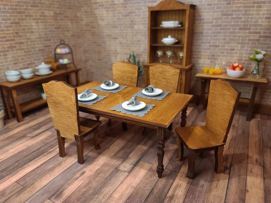 Miniature Dining Table & Chairs, Dollhouse Set, 112 Scale Furniture, Traditional Modern Dollhous