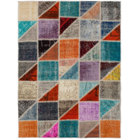 ECARPETGALLERY Hand-knotted Color Transition Patchwork Multi Wool Rug - 4'7 x 6'9
