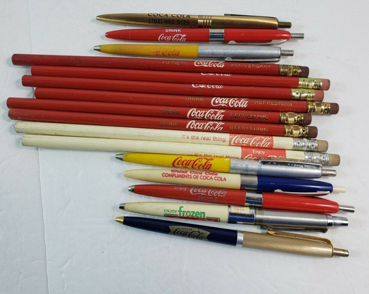 Lot Of 16 Vintage Soda Advertising Coca-Cola Coke Pencils & Pens 1950's 60's