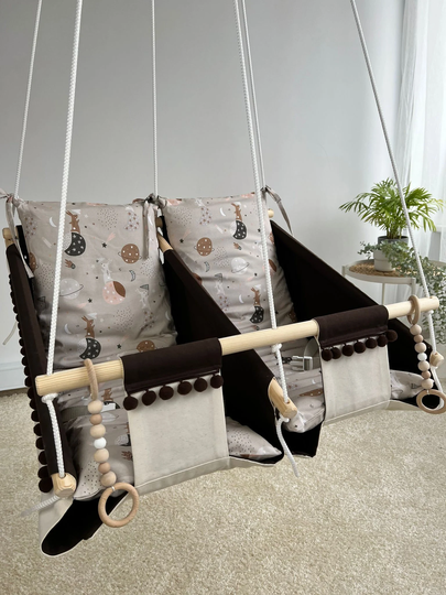Double Swing Chair For Twin Kids, Hanging Indoor Twins First Birthday Gift, Porch Tree Personalized Gift