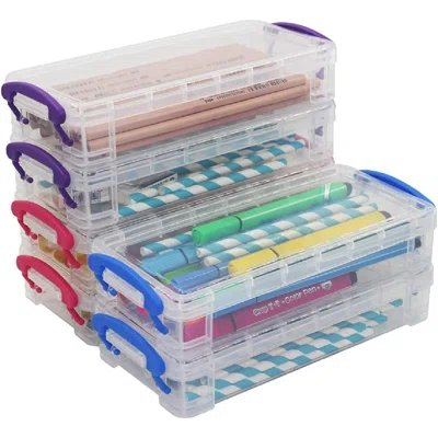 6 Pack Clear Large Capacity Plastic Pencil Box /Pencil Case, Brush Painting Pencil Storage Box For Kids, Office Supplies Organizer Storage Box For Cra
