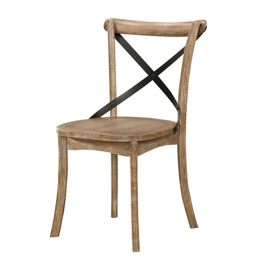 Wood and Metal Side Chair with X Open Back, Set of 2, Rustic Brown and Black