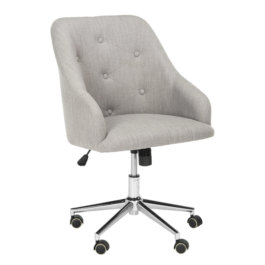 SAFAVIEH Evelynn Tufted Linen Chrome Leg Swivel Office Chair - 24" x 21.6" x 34.5"
