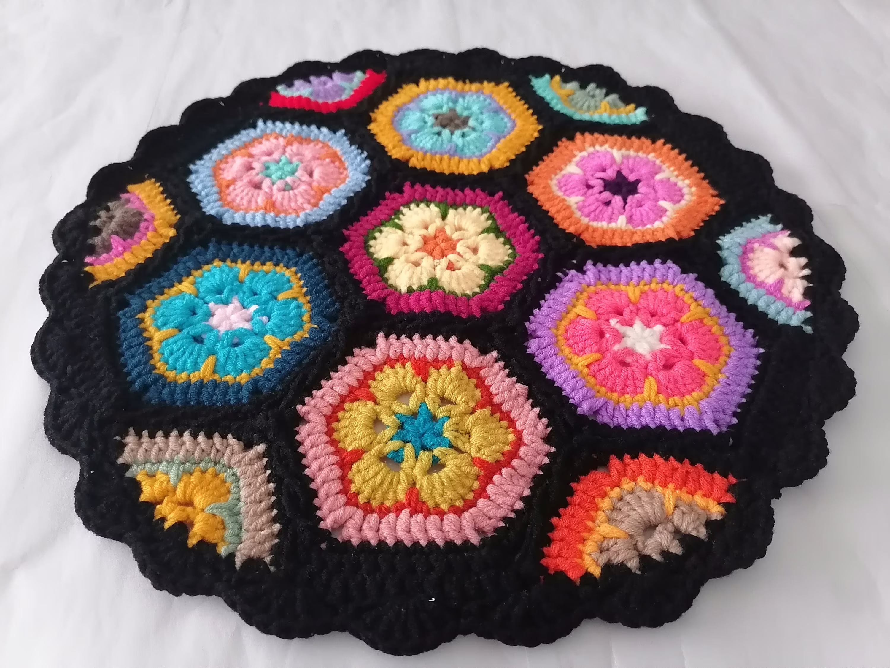 Rainbow Crochet Chair Cushions, Dining Cushions, Granny Cushions, Crochet Cushions, Galsang Flower Cushions