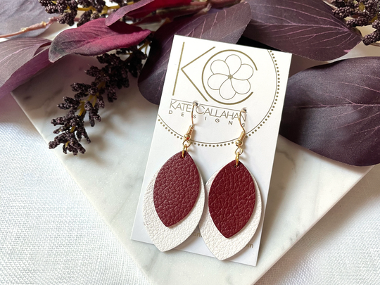 Custom Color Layered Marquise Leather Earrings - You Choose Your Two Colors Custom Team Color Earrings- Personalized Just For You