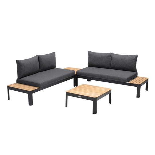 Contemporary Style 4 Piece Wood and Metal Frame Outdoor Sofa Set, Black