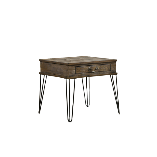 Best Quality Furniture Oak Finish Coffee Table or End Table with Drawers and Metal Legs
