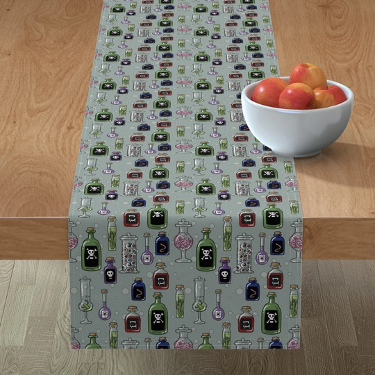 Halloween Potion Table Runner - Those Potions By Amber Morgan Witch Witches Pantry Gray Cotton Sateen Spoonflower