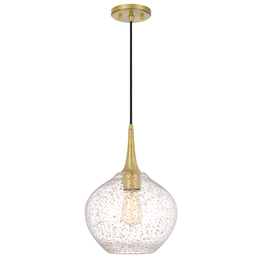 Hive 1-Light Vintage brass Gold Flakes Glass Pendant 11" x11"x 15" - Small Pendant