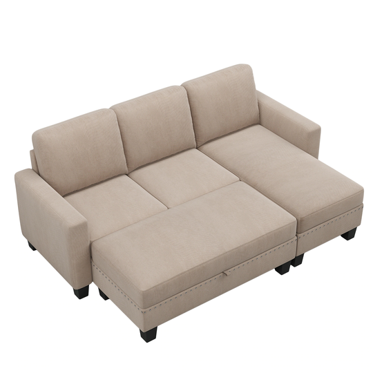 L Shaped Sofa Set,Nailheaded Textured Fabric Sofa with Storage Ottoman
