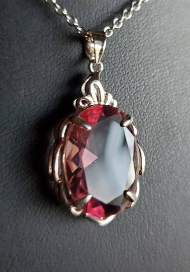 Color-Change Zultanite Necklace, Watch Whole Video For Colors 13x18mm Lab Created Simulated Gem, 925 Sterling Pendant W/20" Chain