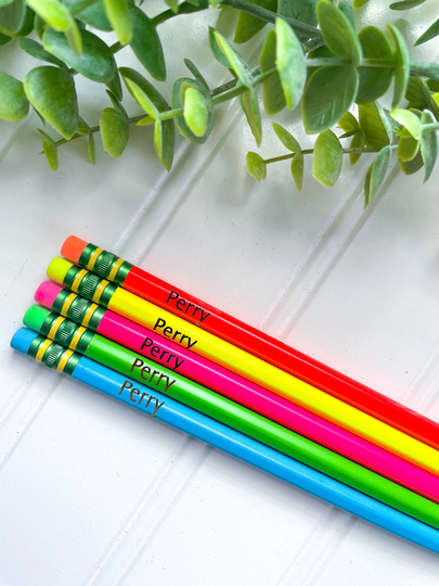 Neon Personalized Pencils/Laser Engraved Pencils/ Set Of 5 Or 10/ Pre Sharpened Pencils