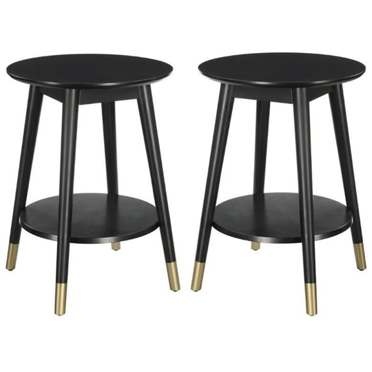 Wilson Mid-Century Round End Table in Black Wood Finish - Set of 2 - 54 x 84