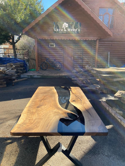 Epoxy Table, Dining Walnut River Custom 72" X 38" Smokey Gray Order For Jamie