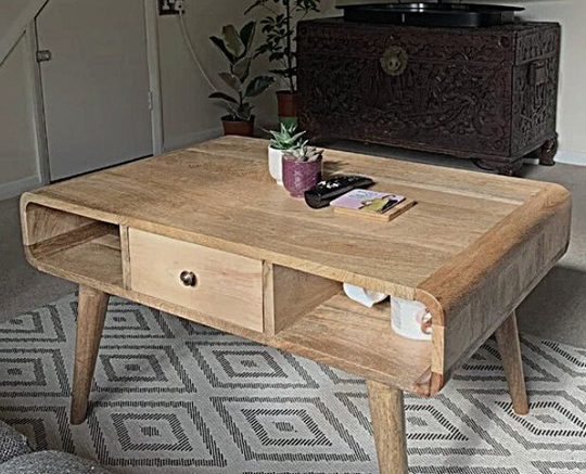 Retro Style Coffee Table Scandinavian Light Brown Side End Tv Stand