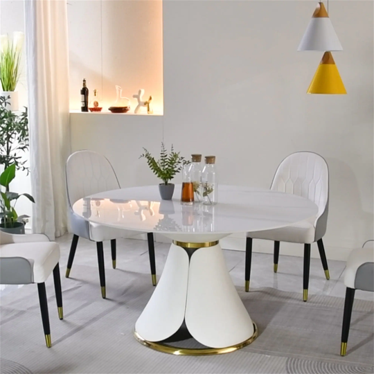 53 Inch Sintered Stone Round Dining Table with Stainless Steel Base