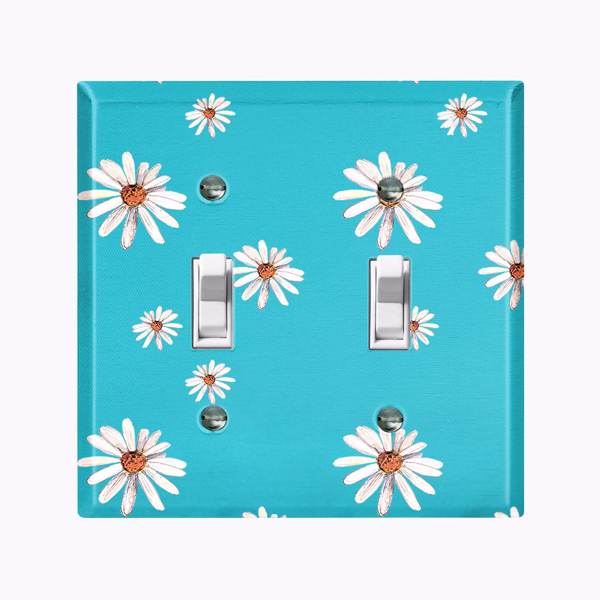 Metal Light Switch Cover, Plate, Outlet Wall Plate Home Decor, Teal Daisy Floral Flw134