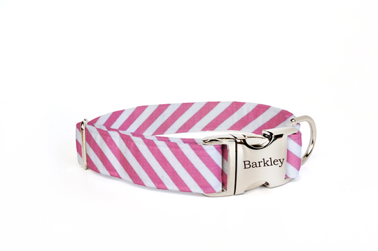 Pink Personalized Dog Collar For Girls, Stripes Print Dog Collar, Optional, Engraved Optional