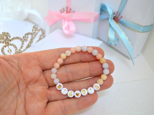 Big Sister Gemstone Bracelets, Announcement, Jewelry, Gift, Sis, Little Personalized Girl Bracelet