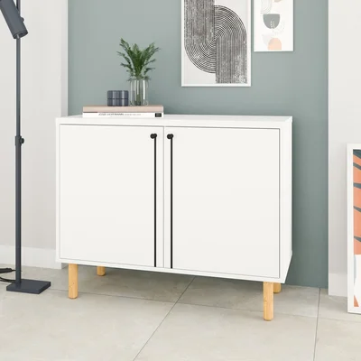 Amettes White Modern Sideboard Double Door Cabinet
