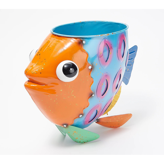Colorful Blue Fish Metal Planter