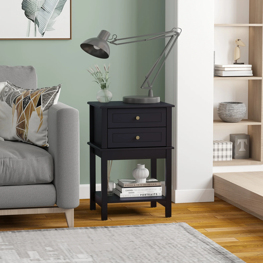 HOMCOM Modern Sofa Side Table with 2 Storage Drawers, End Table with Bottom Shelf for Living Room or Office