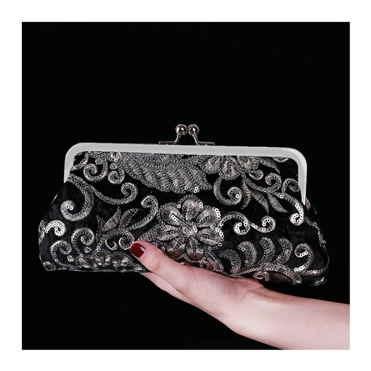 1920S Gatsby Roaing Beaded Shiny Sequins Flower Evening Purse Large Pearl Flapper Clutch Bag Wedding Party Prom Gift For Mom Wife Girlfriend